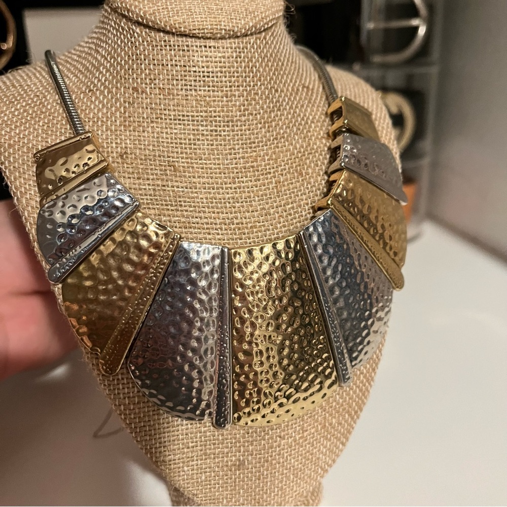 Gold and Silver hammered metal pendant necklace